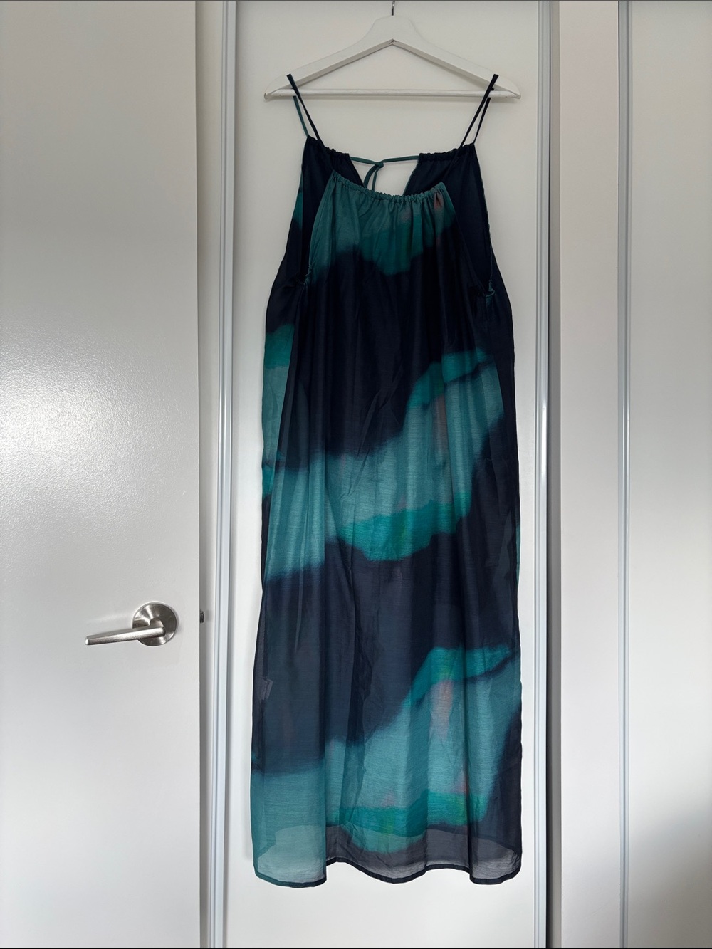 Sleeveless Teal & Black Maxi Dress with Adjustable Straps